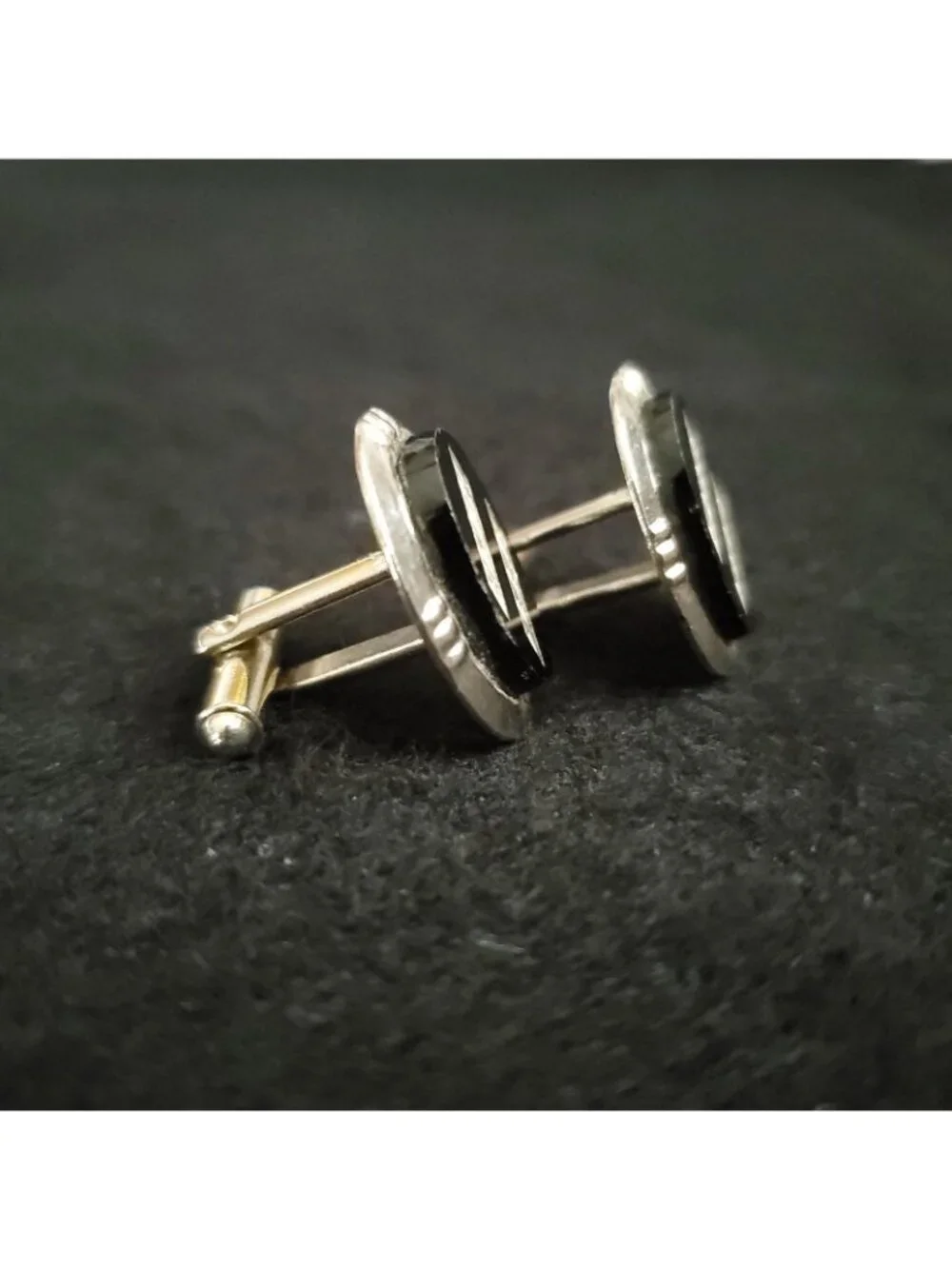 Vintage Cufflinks Gold Tone Black Inlay Oval 1